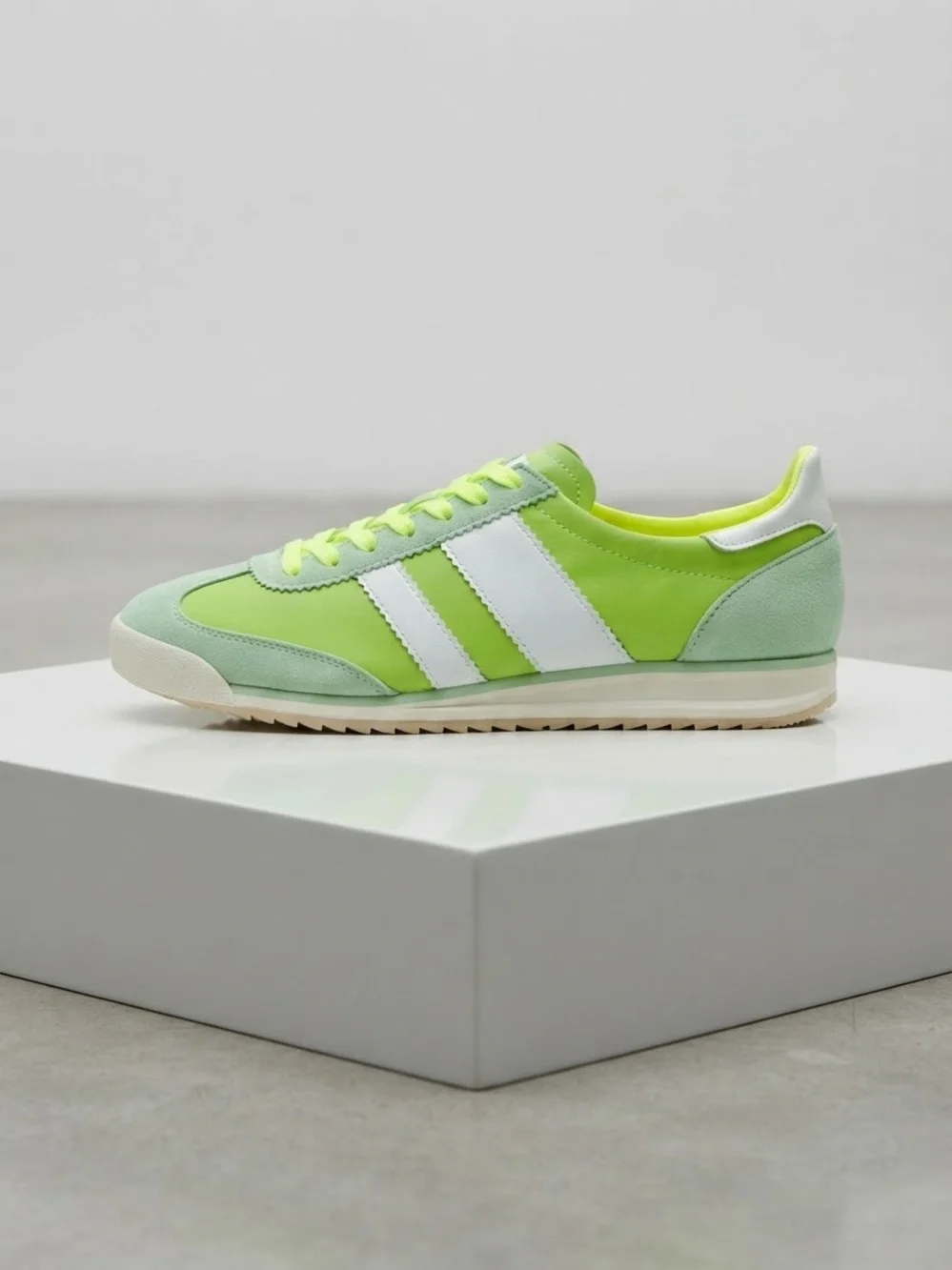 Madden Girl Lime Green and White Retro Trainer Sneakers